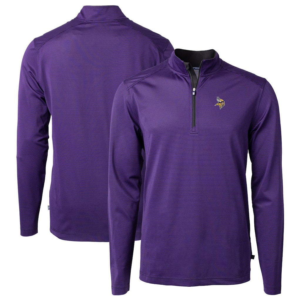 NFL Minnesota Vikings Cutter & Buck Virtue Eco Pique Micro Stripe Recycled Quarter-Zip Pullover Top