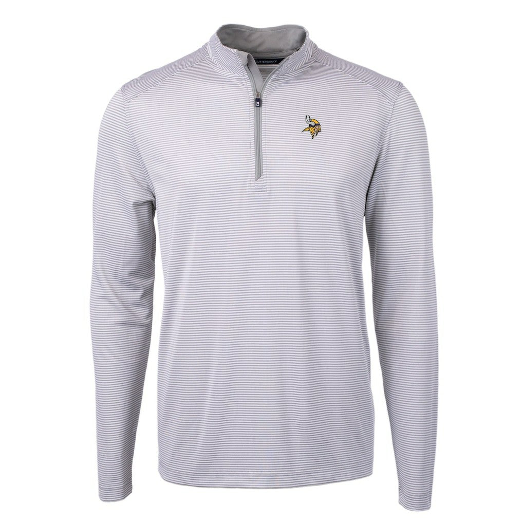 NFL Minnesota Vikings Cutter & Buck Virtue Eco Pique Micro Stripe Recycled Quarter-Zip Pullover Top