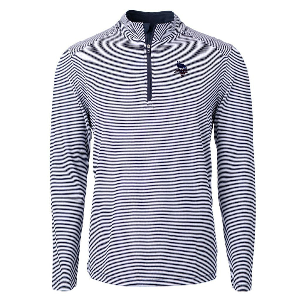 NFL Minnesota Vikings Cutter & Buck Virtue Eco Pique Micro Stripe Recycled Quarter-Zip Pullover Top