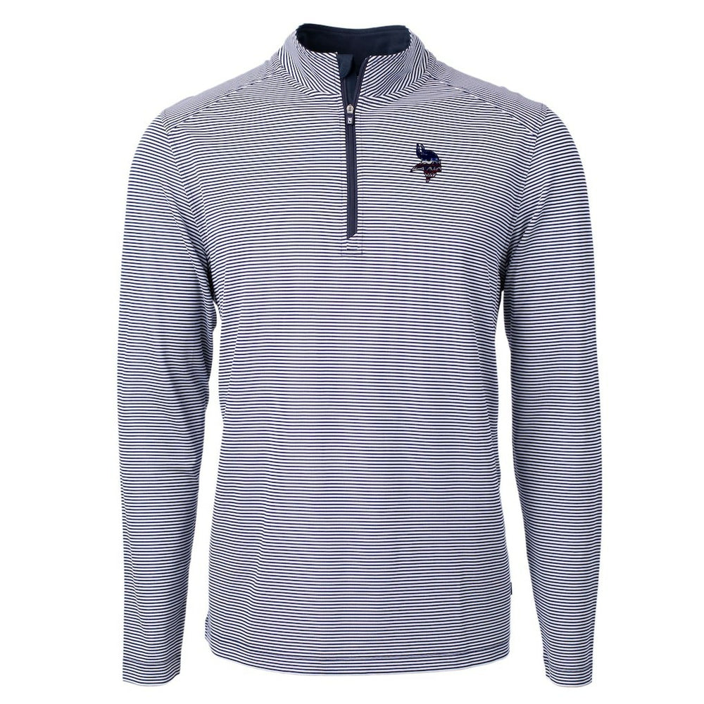 NFL Minnesota Vikings Cutter & Buck Virtue Eco Pique Micro Stripe Recycled Quarter-Zip Pullover Top