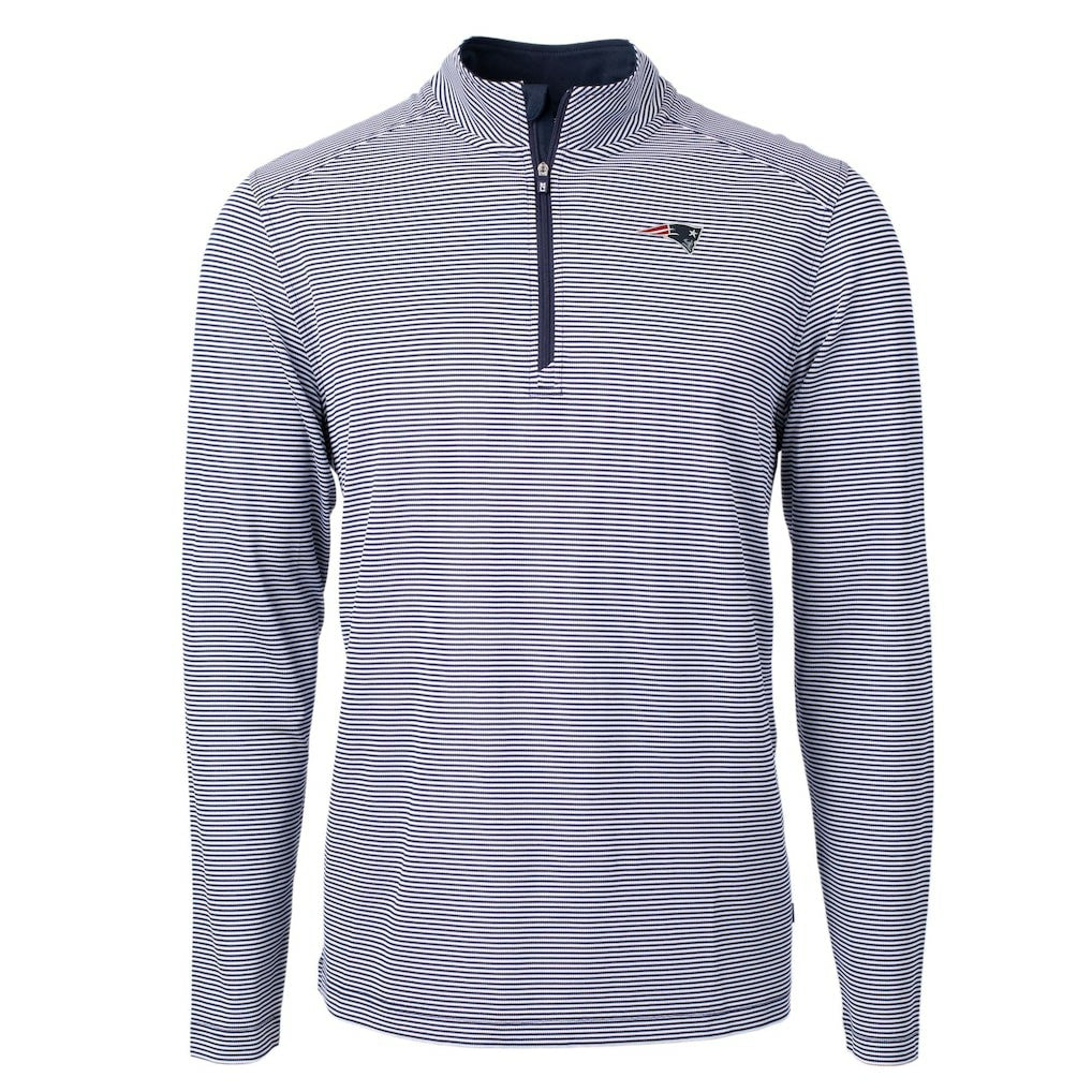 NFL New England Patriots Cutter & Buck Virtue Eco Pique Micro Stripe Recycled Quarter-Zip Pullover Top