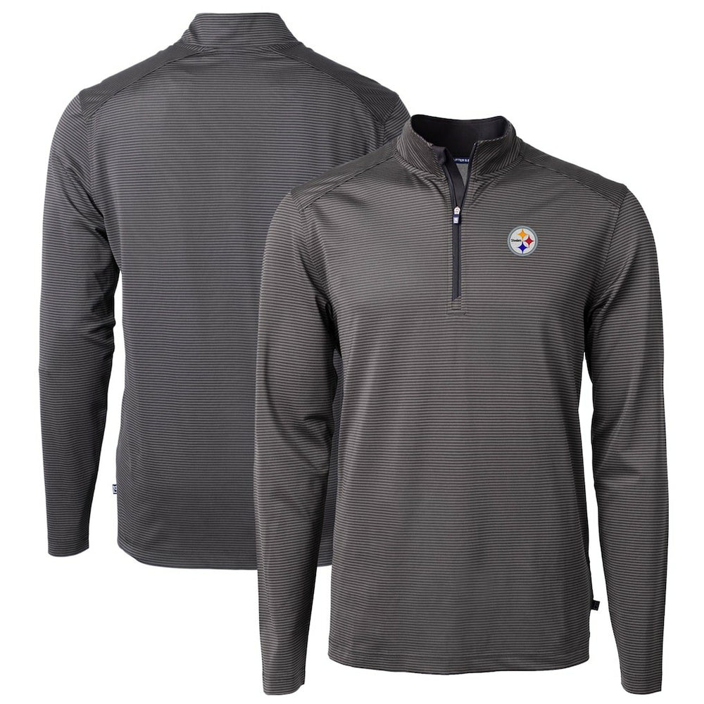NFL Pittsburgh Steelers Cutter & Buck Virtue Eco Pique Micro Stripe Recycled Quarter-Zip Pullover Top