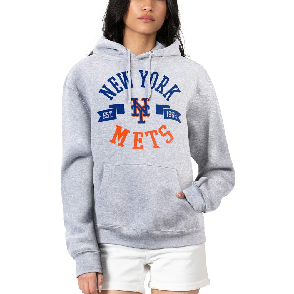 New York Mets G-III 4Her by Carl Banks Women's City Graphic Pullover Hoodie - Heather Gray