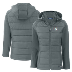 NFL Miami Dolphins Cutter & Buck Women's Throwback Evoke Hybrid Eco Softshell Recycled Full-Zip Hoodie Jacket