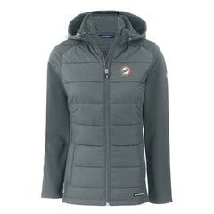 NFL Miami Dolphins Cutter & Buck Women's Throwback Evoke Hybrid Eco Softshell Recycled Full-Zip Hoodie Jacket