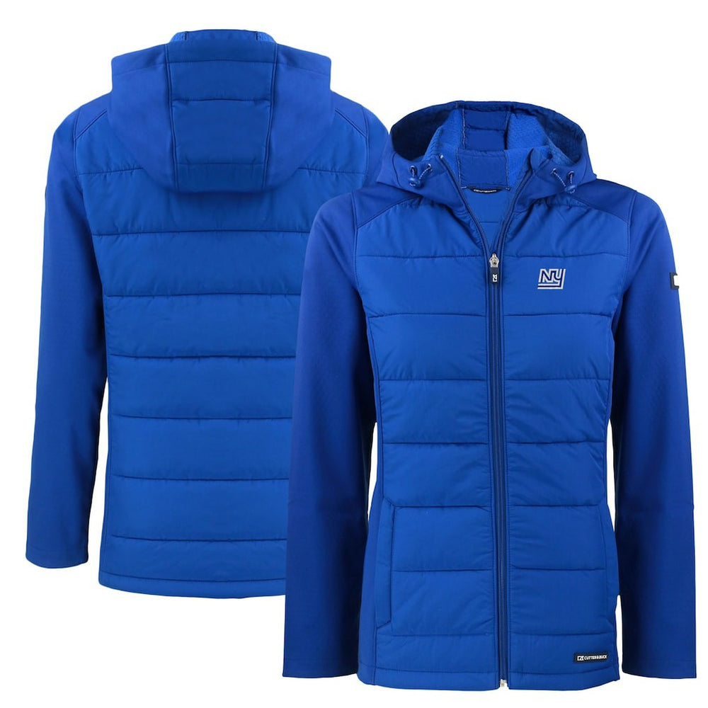 NFL New York Giants Cutter & Buck Women's Throwback Evoke Hybrid Eco Softshell Recycled Full-Zip Hoodie Jacket