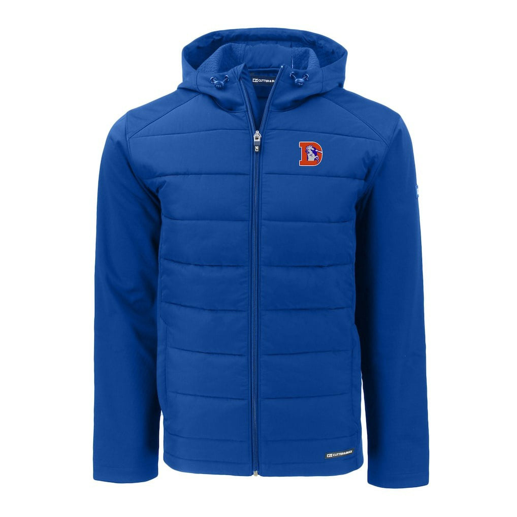 NFL Denver Broncos Cutter & Buck Throwback Evoke Hybrid Eco Softshell Recycled Full-Zip Hoodie Jacket