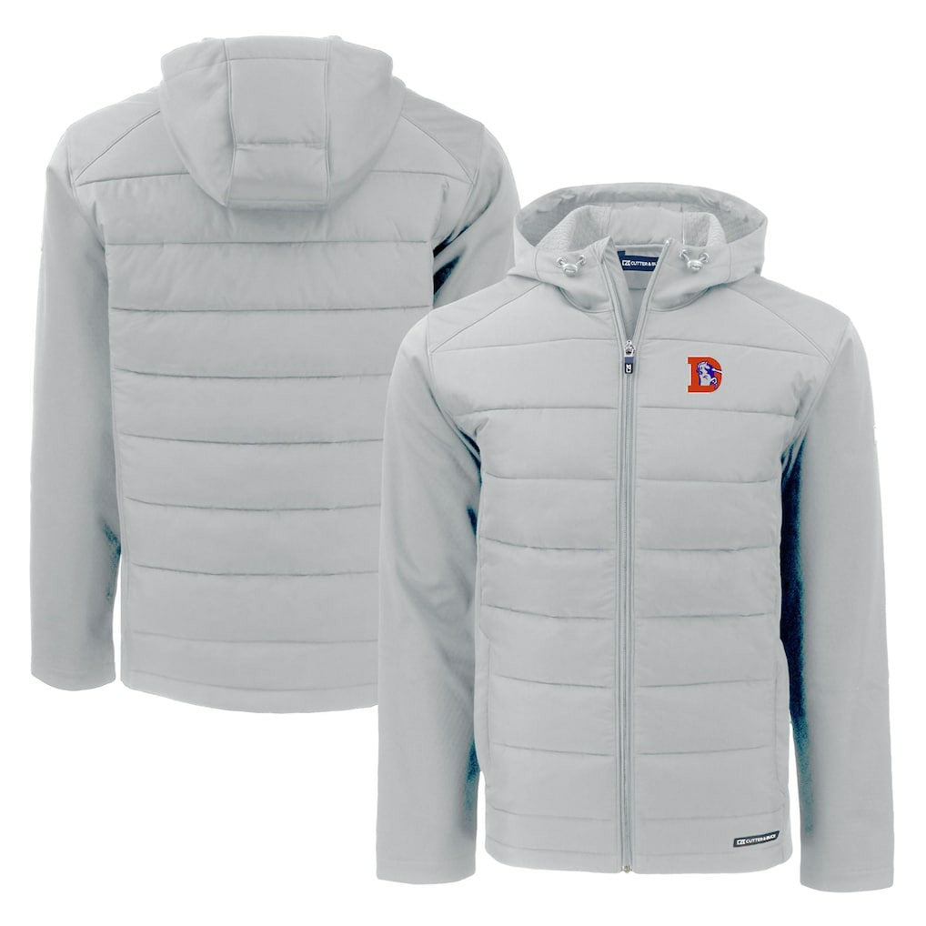 NFL Denver Broncos Cutter & Buck Throwback Evoke Hybrid Eco Softshell Recycled Full-Zip Hoodie Jacket