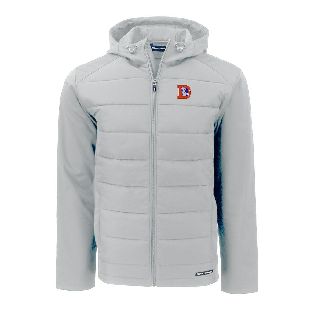 NFL Denver Broncos Cutter & Buck Throwback Evoke Hybrid Eco Softshell Recycled Full-Zip Hoodie Jacket