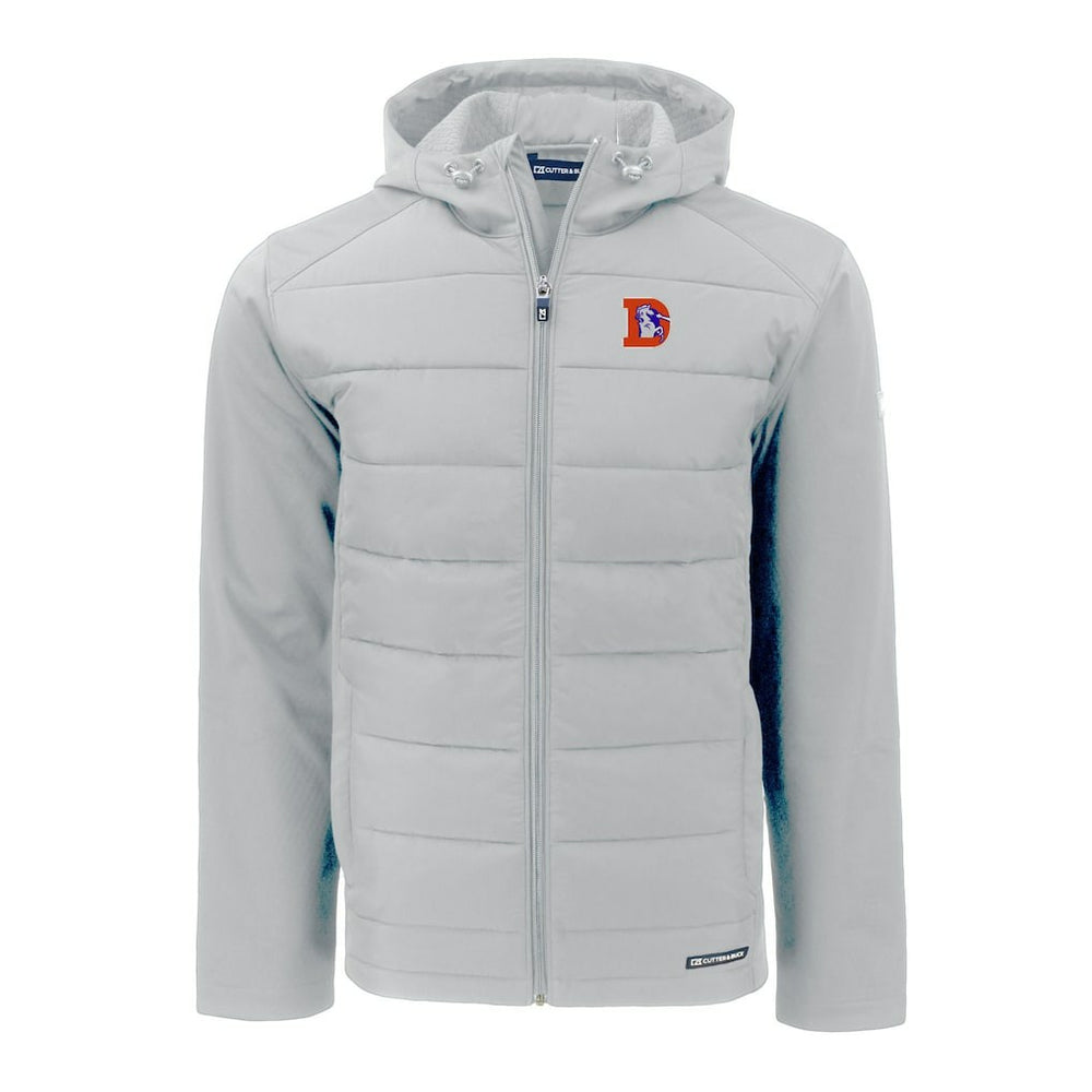 NFL Denver Broncos Cutter & Buck Throwback Evoke Hybrid Eco Softshell Recycled Full-Zip Hoodie Jacket