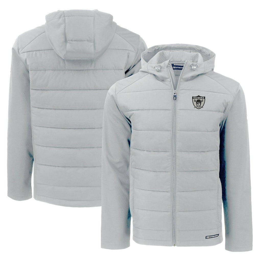 NFL Las Vegas Raiders Cutter & Buck Throwback Evoke Hybrid Eco Softshell Recycled Full-Zip Hoodie Jacket