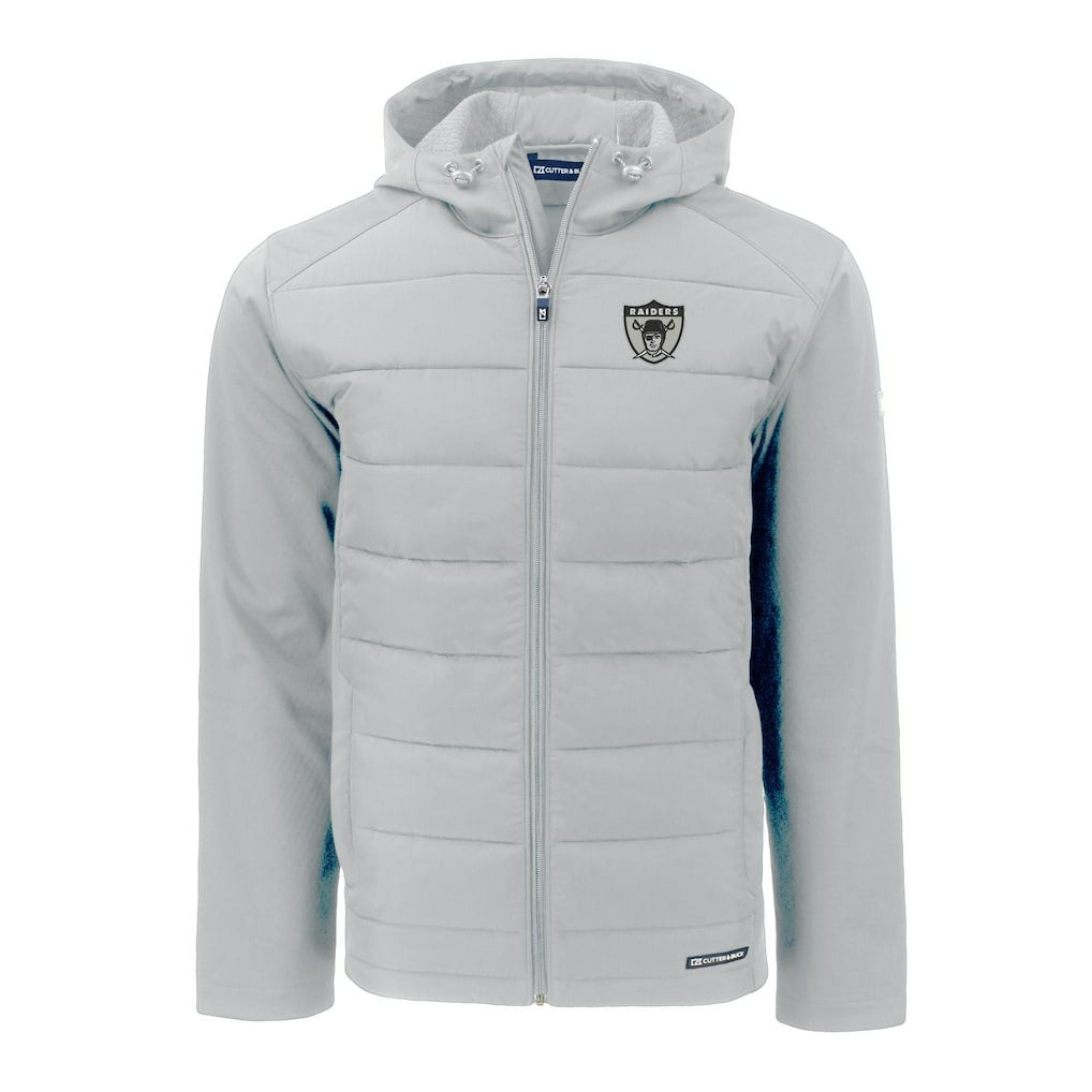 NFL Las Vegas Raiders Cutter & Buck Throwback Evoke Hybrid Eco Softshell Recycled Full-Zip Hoodie Jacket