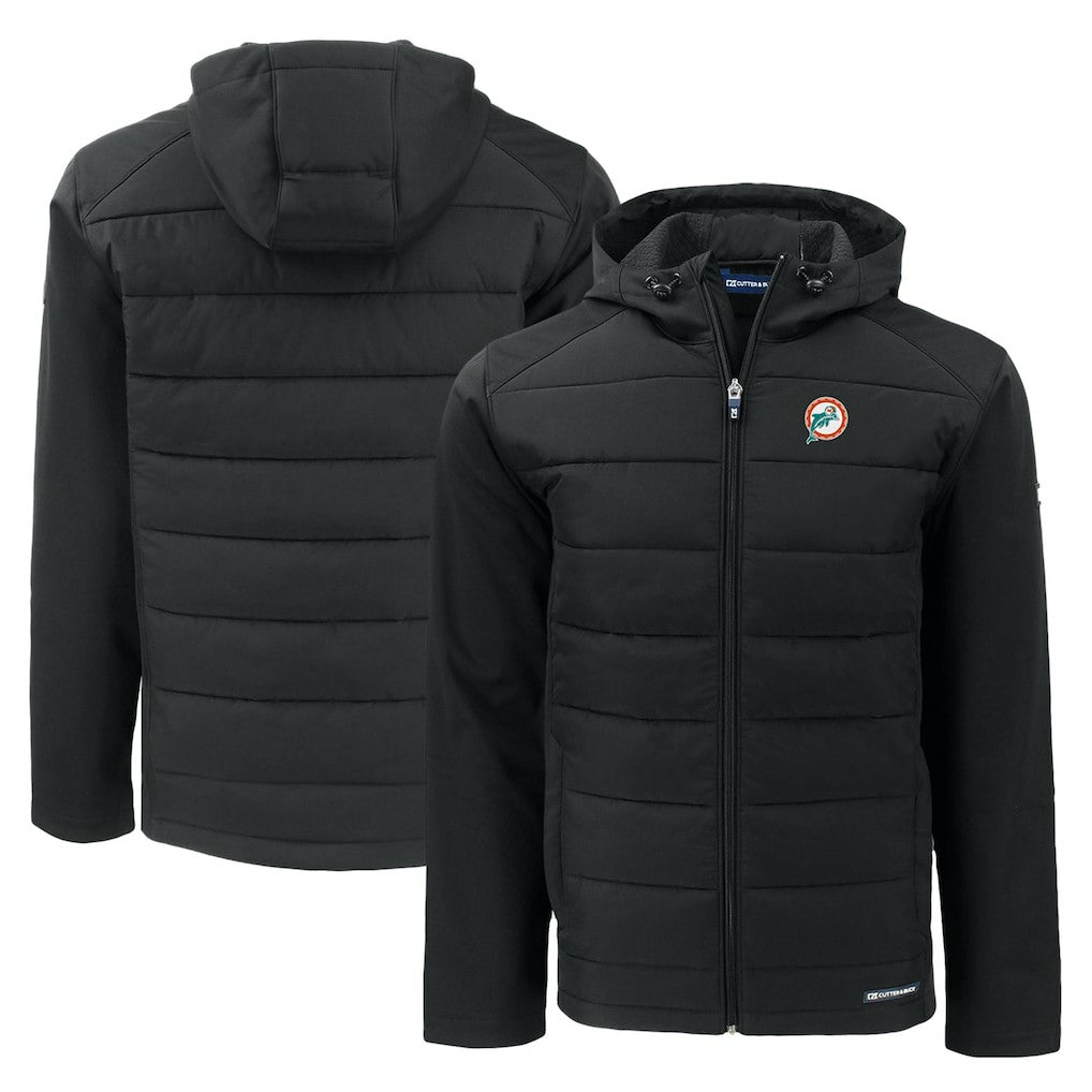 NFL Miami Dolphins Cutter & Buck Throwback Evoke Hybrid Eco Softshell Recycled Full-Zip Hoodie Jacket