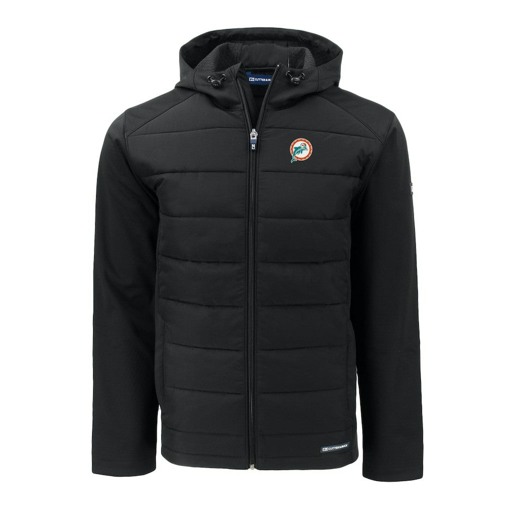 NFL Miami Dolphins Cutter & Buck Throwback Evoke Hybrid Eco Softshell Recycled Full-Zip Hoodie Jacket