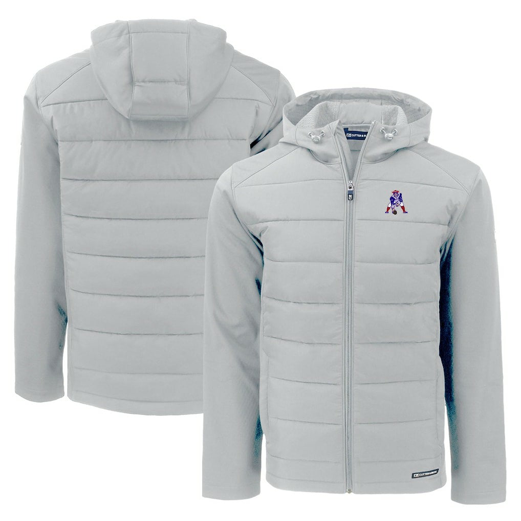 NFL New England Patriots Cutter & Buck Throwback Evoke Hybrid Eco Softshell Recycled Full-Zip Hoodie Jacket