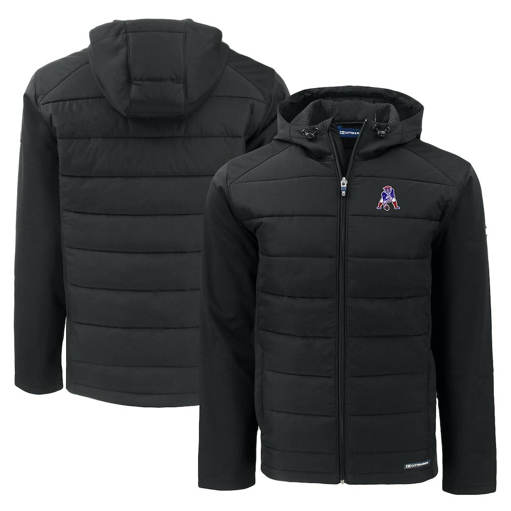 NFL New England Patriots Cutter & Buck Throwback Evoke Hybrid Eco Softshell Recycled Full-Zip Hoodie Jacket