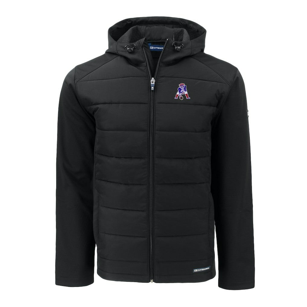 NFL New England Patriots Cutter & Buck Throwback Evoke Hybrid Eco Softshell Recycled Full-Zip Hoodie Jacket