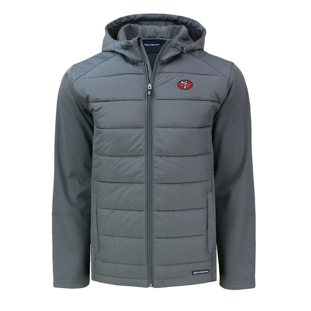 NFL San Francisco 49ers Cutter & Buck Throwback Evoke Hybrid Eco Softshell Recycled Full-Zip Hoodie Jacket