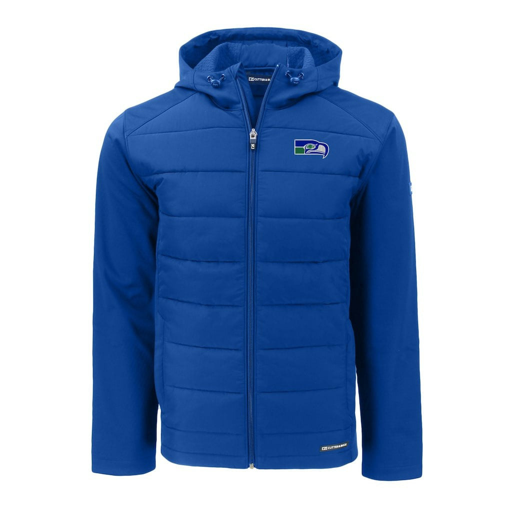 NFL Seattle Seahawks Cutter & Buck Throwback Evoke Hybrid Eco Softshell Recycled Full-Zip Hoodie Jacket
