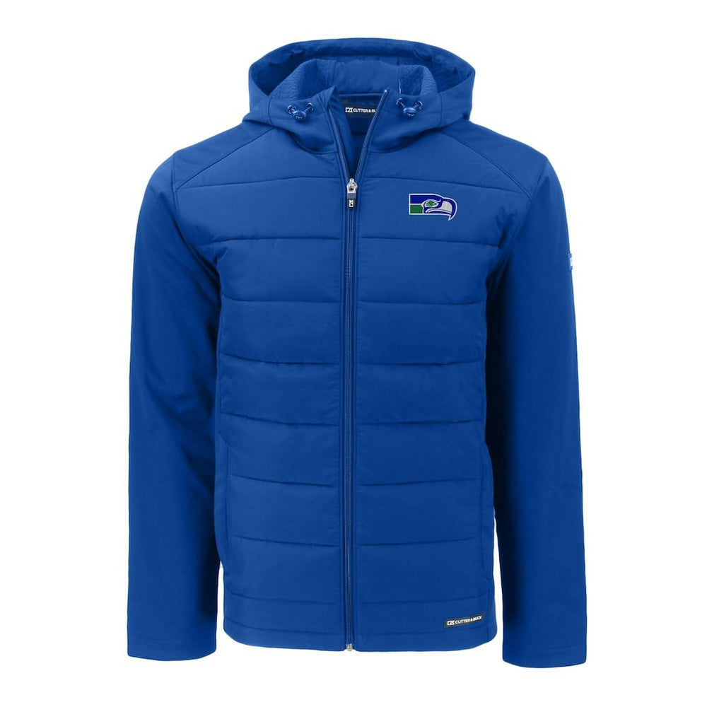 NFL Seattle Seahawks Cutter & Buck Throwback Evoke Hybrid Eco Softshell Recycled Full-Zip Hoodie Jacket