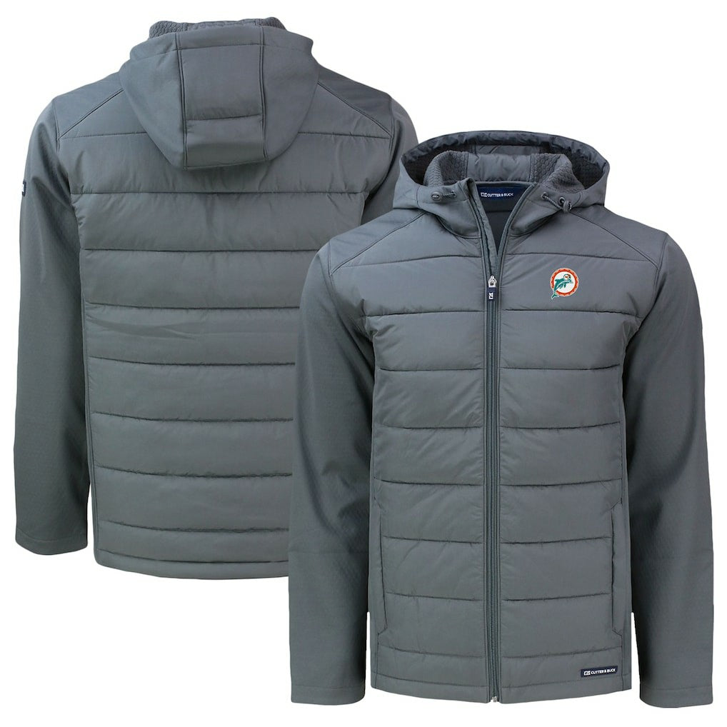 NFL Miami Dolphins Cutter & Buck Throwback Big & Tall Evoke Hybrid Eco Softshell Recycled Full-Zip Hoodie