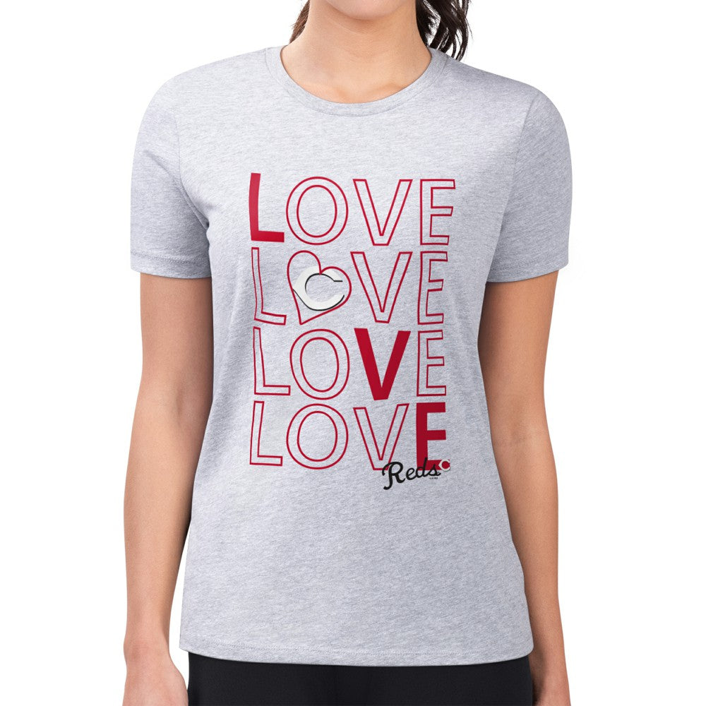 Cincinnati Reds G-III 4Her by Carl Banks Women's Super-Slim Fit Lightweight Love Graphic Team T-Shirt - Heather Gray