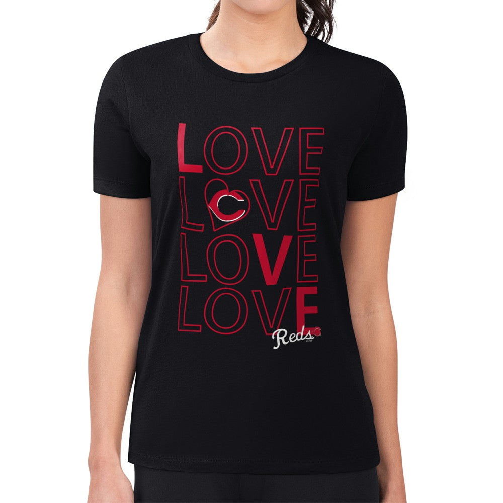 Cincinnati Reds G-III 4Her by Carl Banks Women's Super-Slim Fit Lightweight Love Graphic Team T-Shirt - Black