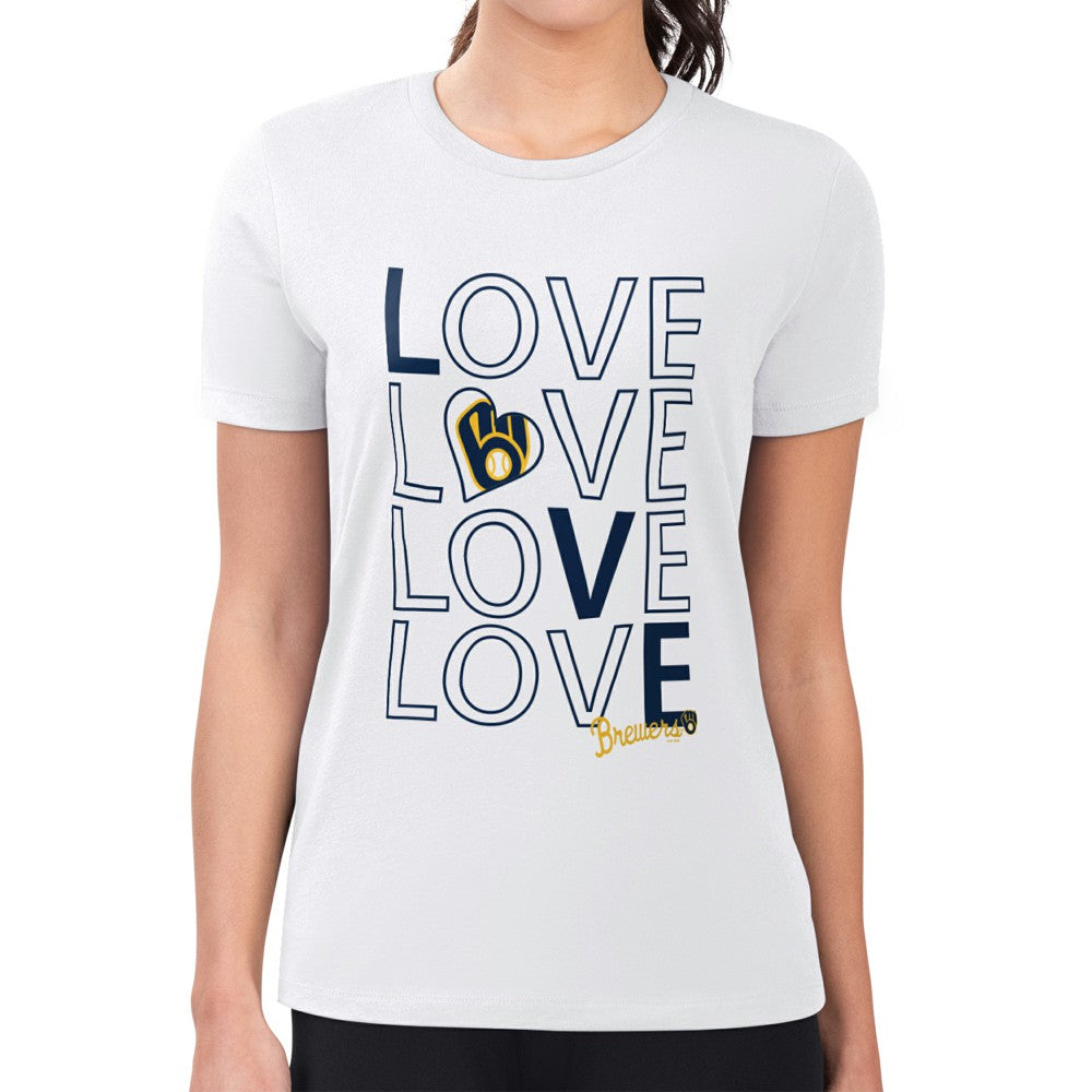 Milwaukee Brewers G-III 4Her by Carl Banks Women's Super-Slim Fit Lightweight Love Graphic Team T-Shirt - White