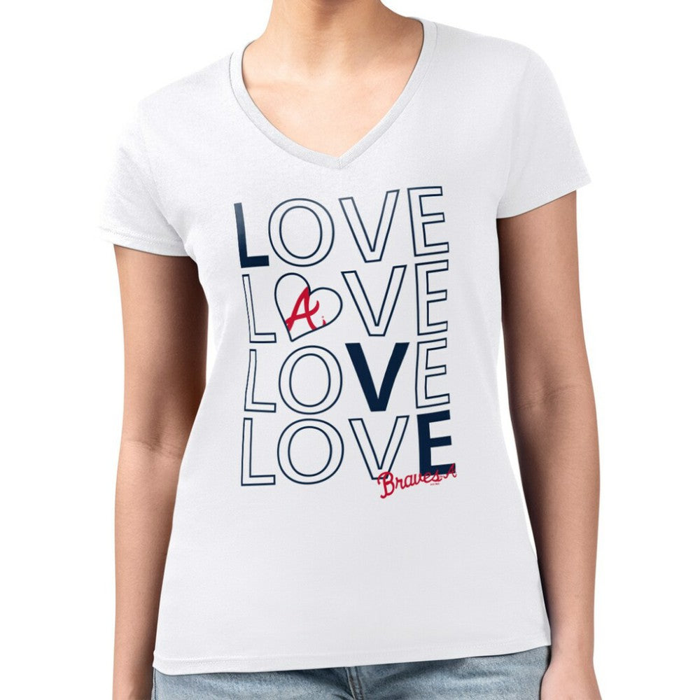 Atlanta Braves G-III 4Her by Carl Banks Women's Super-Slim Fit Lightweight Love Graphic Team V-Neck T-Shirt - White