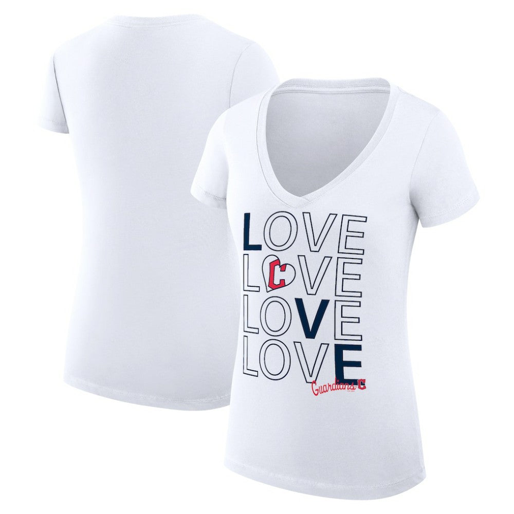 Cleveland Guardians G-III 4Her by Carl Banks Women's Super-Slim Fit Lightweight Love Graphic Team V-Neck T-Shirt - White