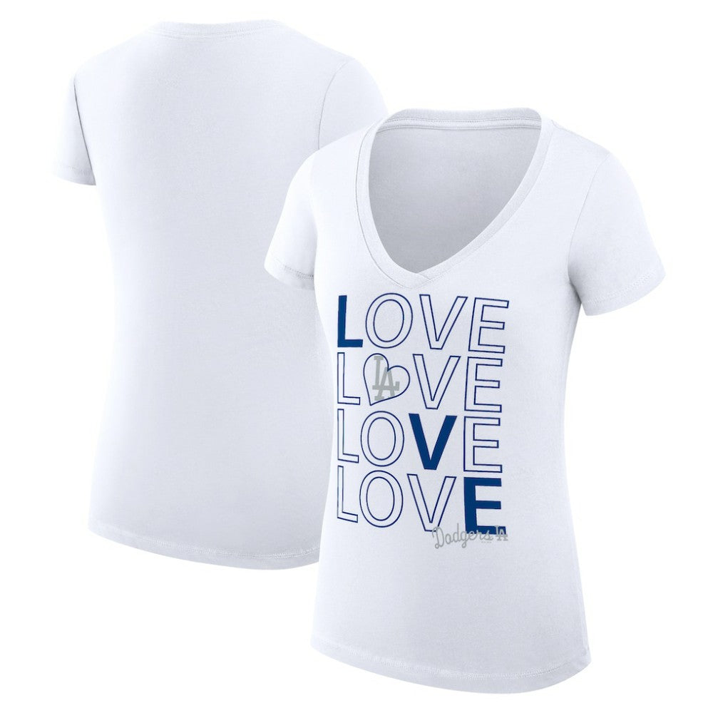 Los Angeles Dodgers G-III 4Her by Carl Banks Women's Super-Slim Fit Lightweight Love Graphic Team V-Neck T-Shirt - White