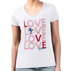 Philadelphia Phillies G-III 4Her by Carl Banks Women's Super-Slim Fit Lightweight Love Graphic Team V-Neck T-Shirt - White