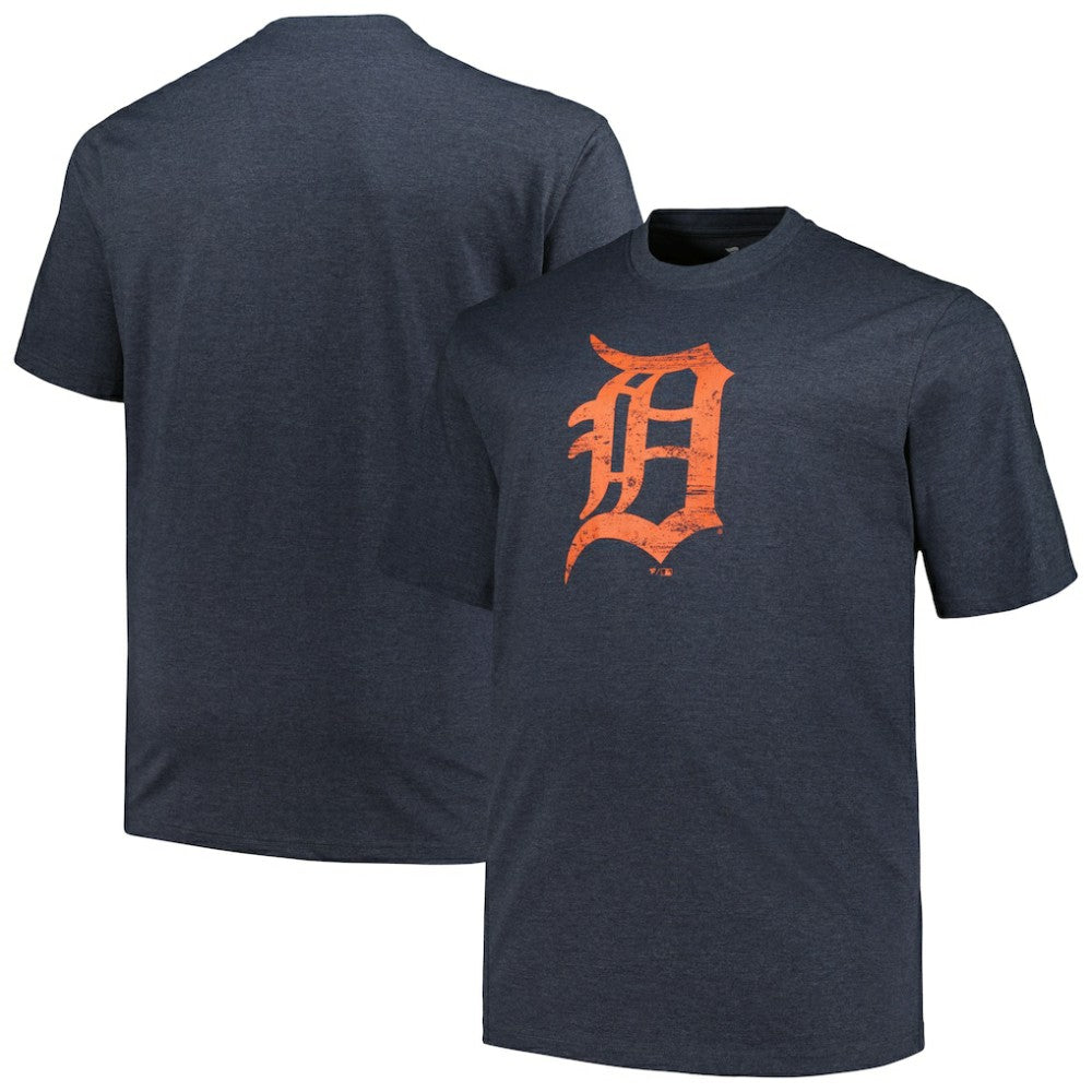 Detroit Tigers Profile Big & Tall Weathered Logo T-Shirt - Heather Navy