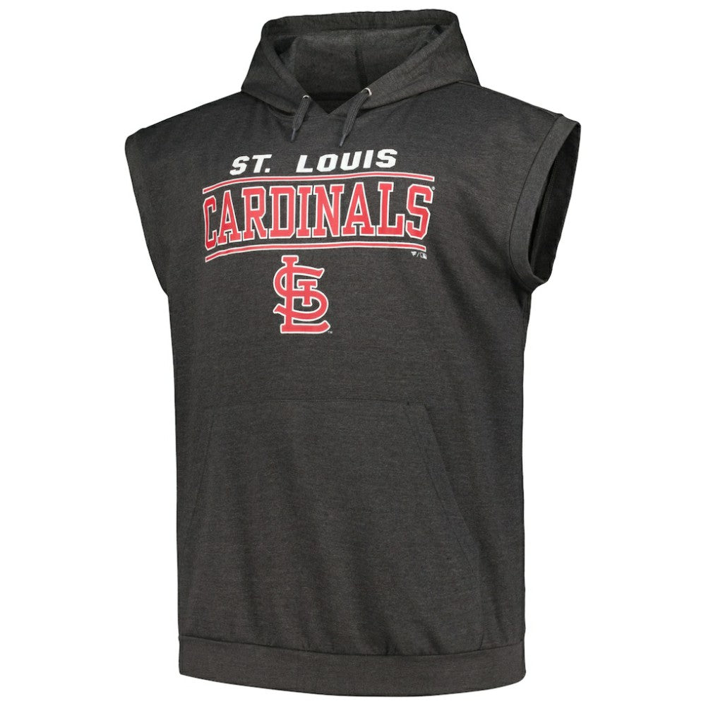 St. Louis Cardinals Profile Big & Tall Muscle Sleeveless Pullover Hoodie - Heather Charcoal