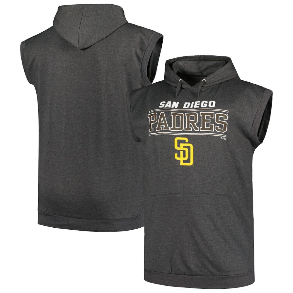 San Diego Padres Profile Big & Tall Muscle Sleeveless Pullover Hoodie - Heather Charcoal