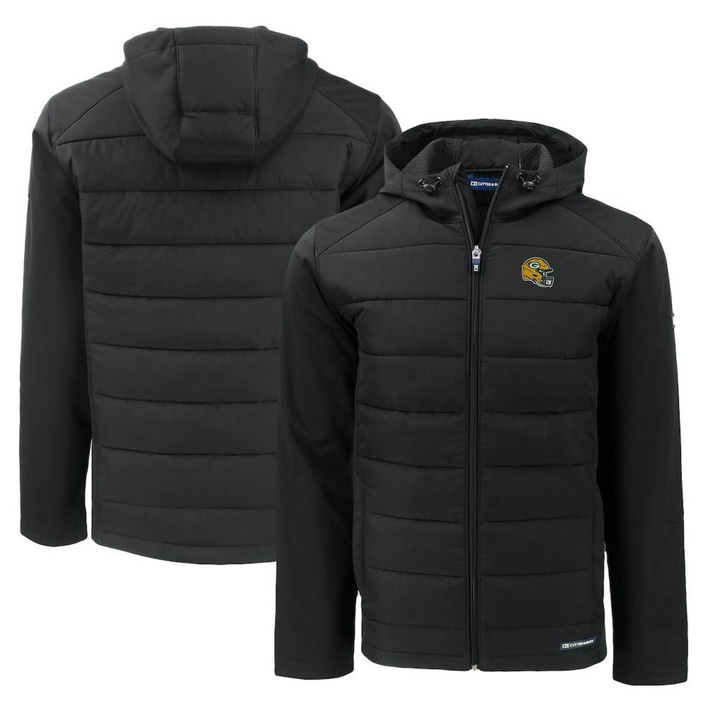 NFL Green Bay Packers Cutter & Buck Helmet Evoke Hybrid Eco Softshell Recycled Full-Zip Hoodie Jacket