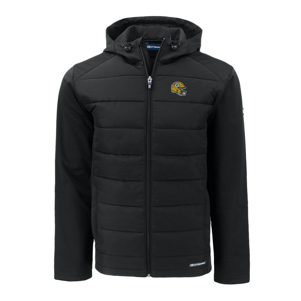 NFL Green Bay Packers Cutter & Buck Helmet Evoke Hybrid Eco Softshell Recycled Full-Zip Hoodie Jacket