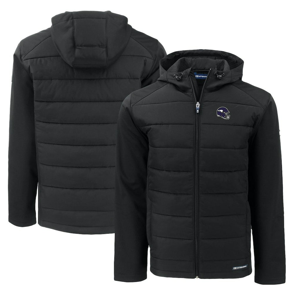 NFL Minnesota Vikings Cutter & Buck Helmet Evoke Hybrid Eco Softshell Recycled Full-Zip Hoodie Jacket