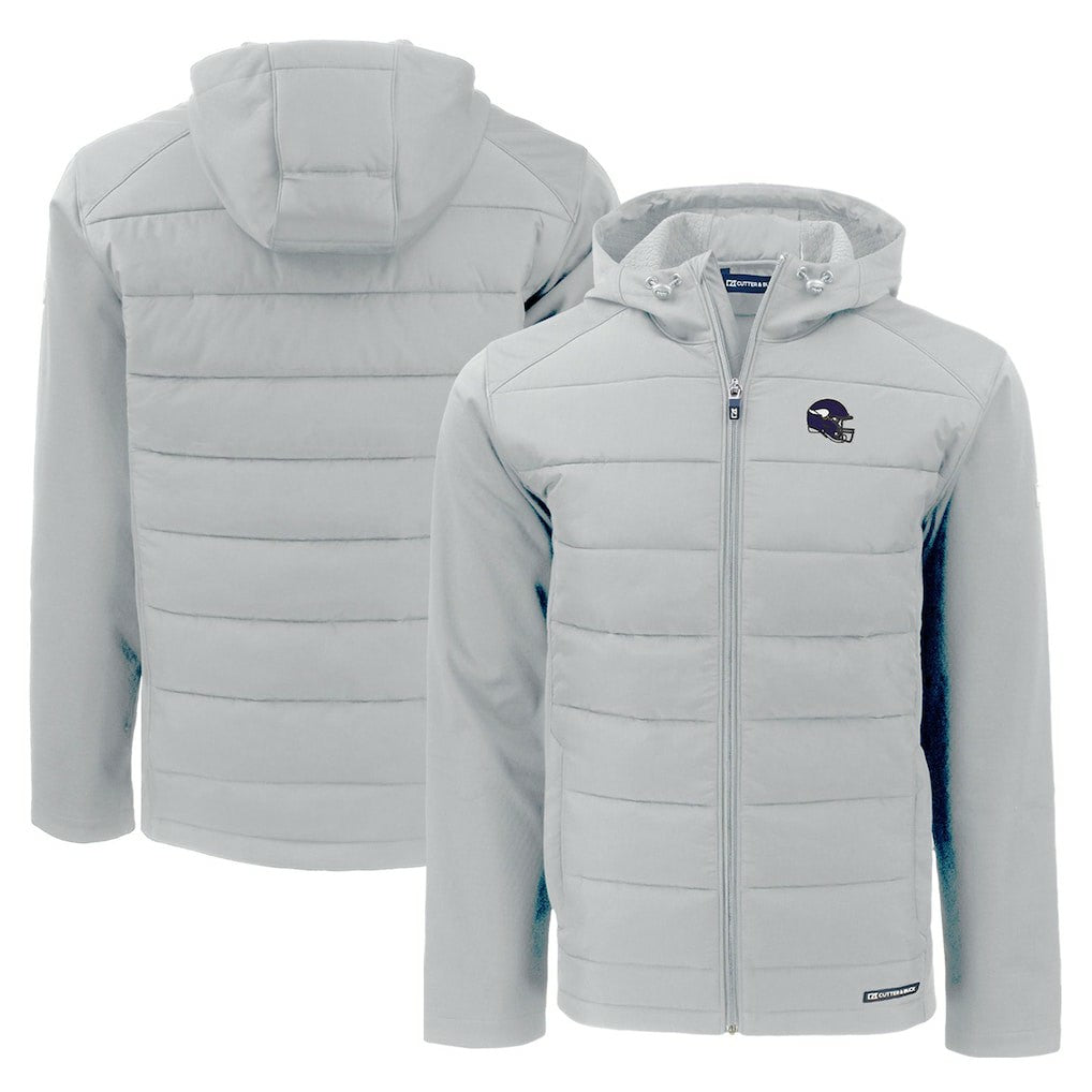 NFL Minnesota Vikings Cutter & Buck Helmet Evoke Hybrid Eco Softshell Recycled Full-Zip Hoodie Jacket