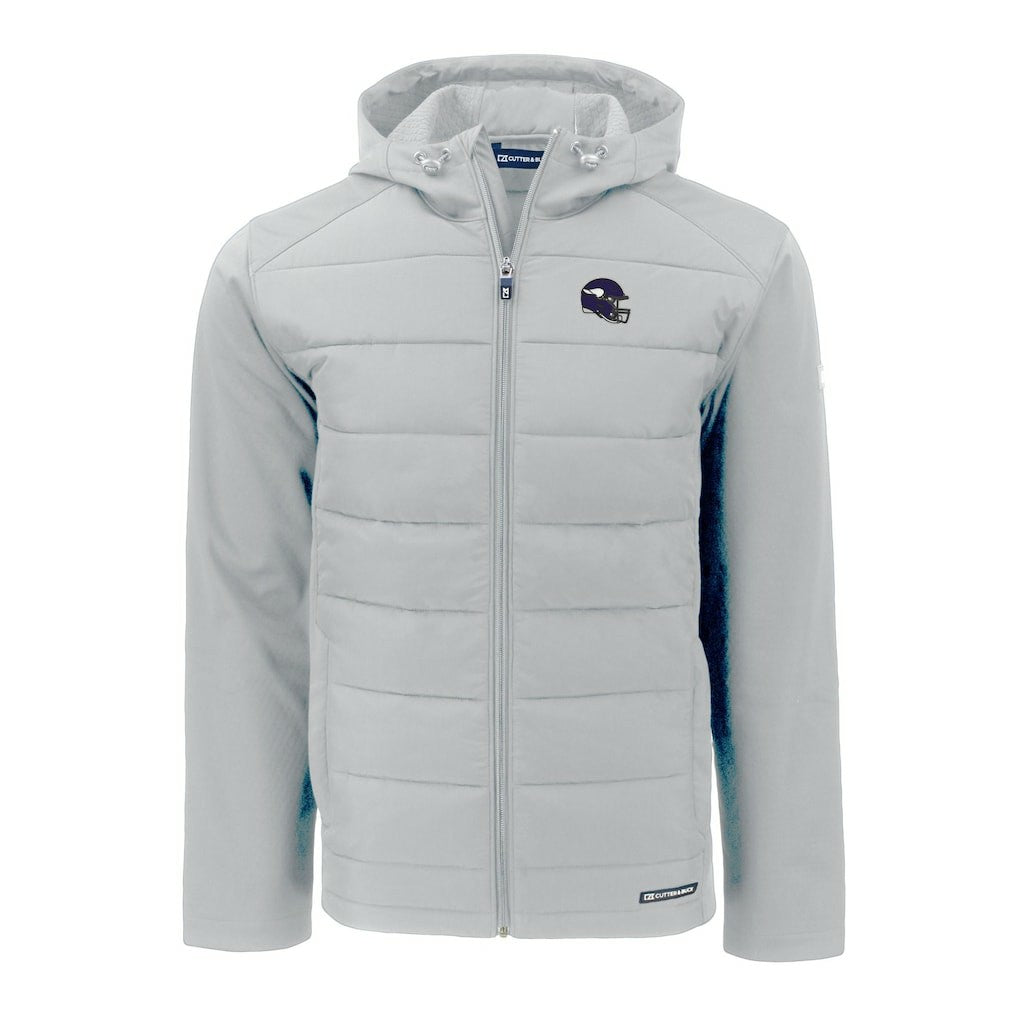 NFL Minnesota Vikings Cutter & Buck Helmet Evoke Hybrid Eco Softshell Recycled Full-Zip Hoodie Jacket