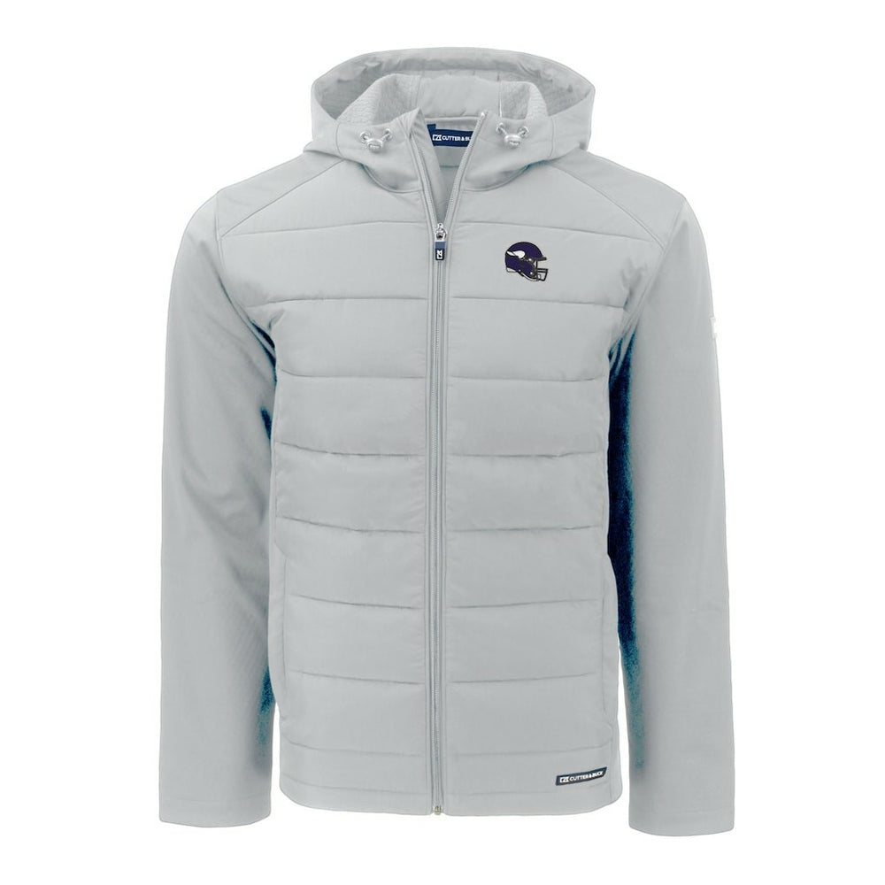 NFL Minnesota Vikings Cutter & Buck Helmet Evoke Hybrid Eco Softshell Recycled Full-Zip Hoodie Jacket