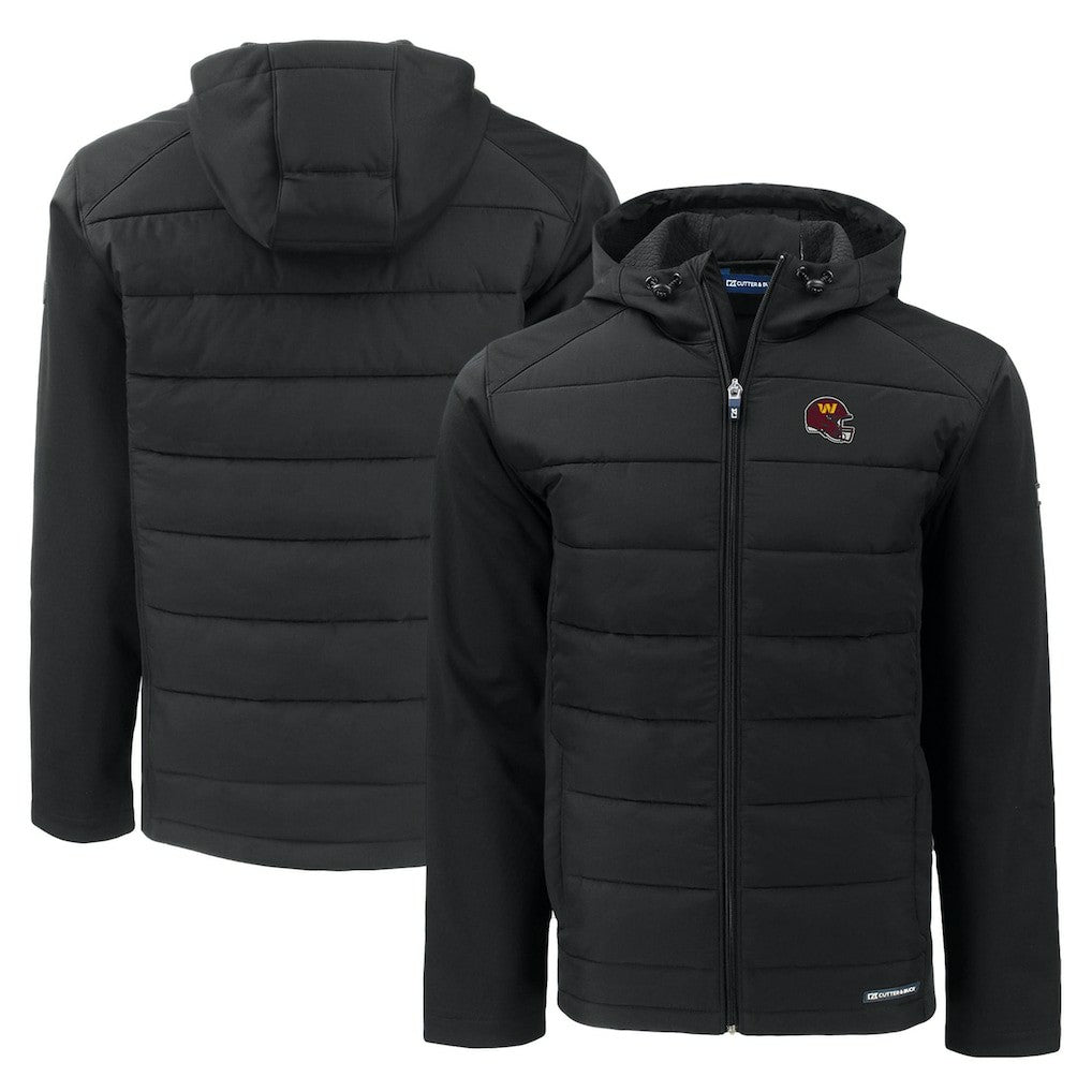 NFL Washington Commanders Cutter & Buck Helmet Evoke Hybrid Eco Softshell Recycled Full-Zip Hoodie Jacket