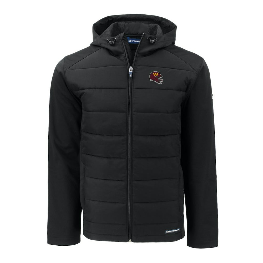 NFL Washington Commanders Cutter & Buck Helmet Evoke Hybrid Eco Softshell Recycled Full-Zip Hoodie Jacket