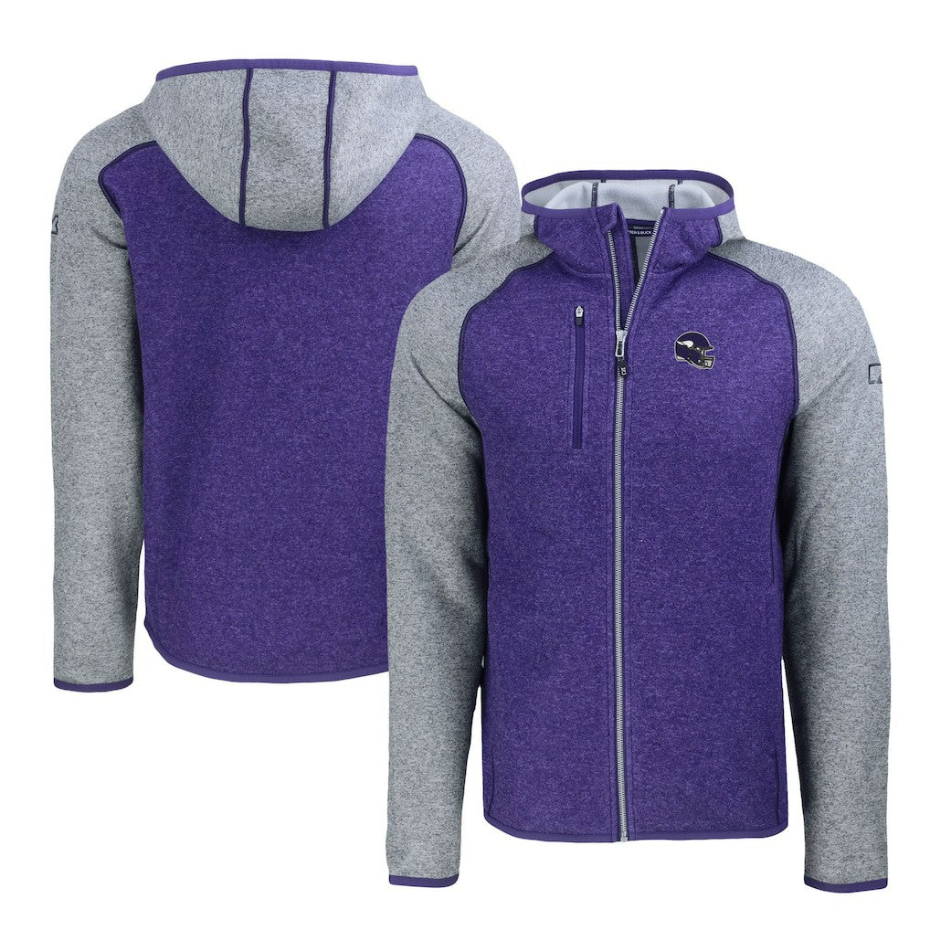 NFL Minnesota Vikings Cutter & Buck Helmet Mainsail Sweater-Knit Full-Zip Hoodie