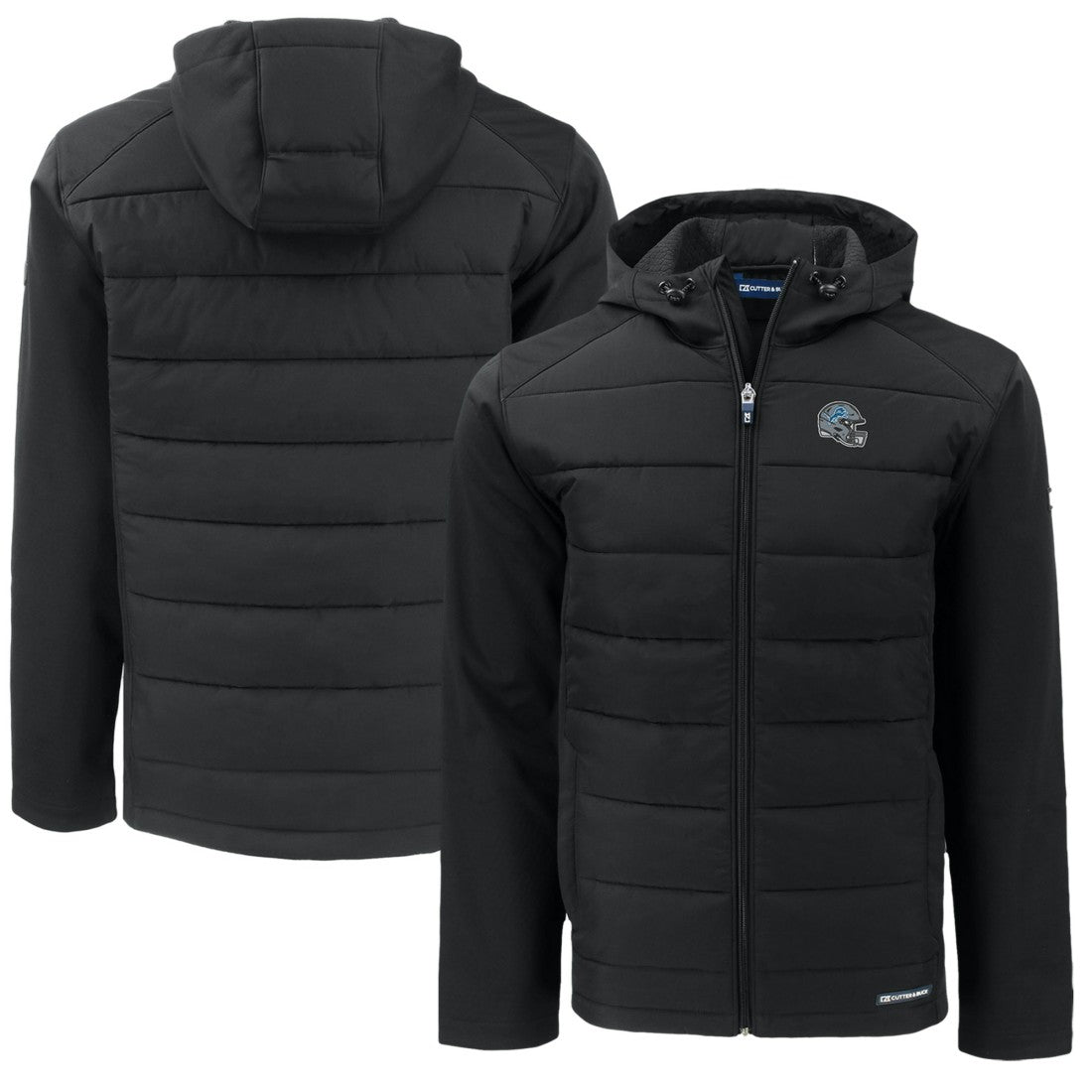 NFL Detroit Lions Cutter & Buck Helmet Big & Tall Evoke Hybrid Eco Softshell Recycled Full-Zip Hoodie Jacket