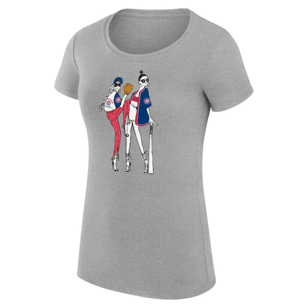 Chicago Cubs G-III 4Her by Carl Banks Women's Super-Slim Fit Lightweight Baseball Girls T-Shirt - Heather Gray