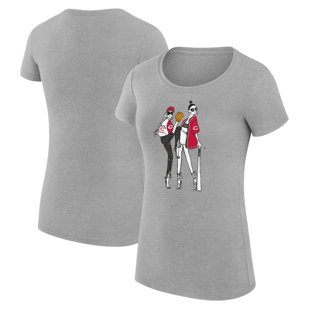 Cincinnati Reds G-III 4Her by Carl Banks Women's Super-Slim Fit Lightweight Baseball Girls T-Shirt - Heather Gray