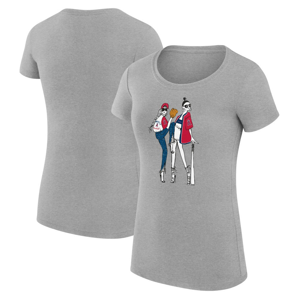 Los Angeles Angels G-III 4Her by Carl Banks Women's Super-Slim Fit Lightweight Baseball Girls T-Shirt - Heather Gray