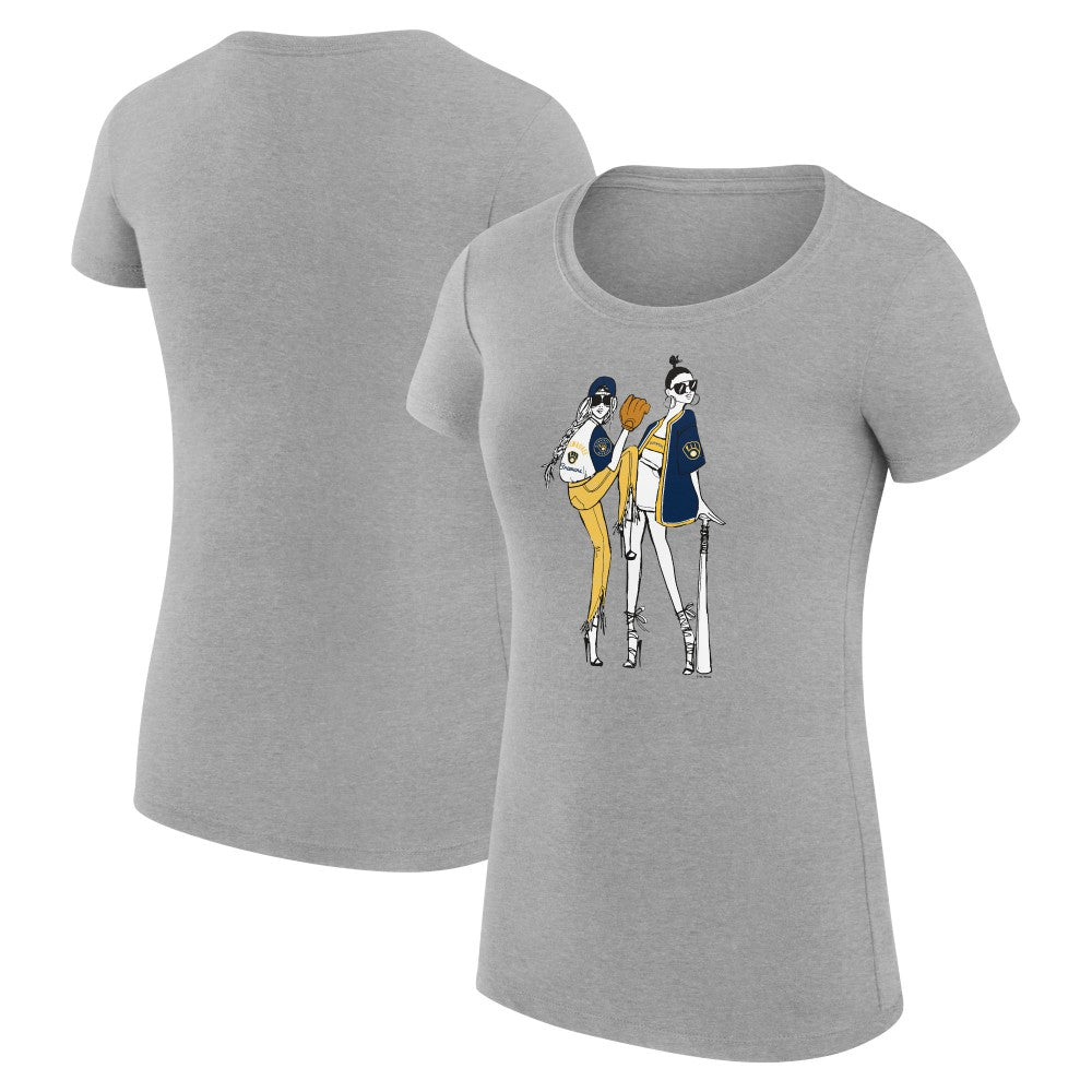 Milwaukee Brewers G-III 4Her by Carl Banks Women's Super-Slim Fit Lightweight Baseball Girls T-Shirt - Heather Gray