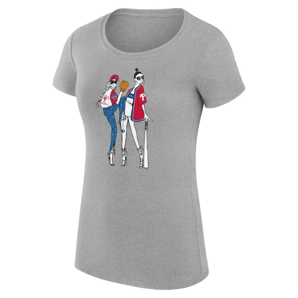 Philadelphia Phillies G-III 4Her by Carl Banks Women's Super-Slim Fit Lightweight Baseball Girls T-Shirt - Heather Gray